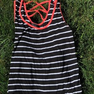 Red black and white striped tank top